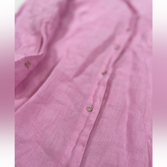 Zara Womens Small 100% Linen Pink Gold Long Sleeve Button Up Shirt Summer Beach - Picture 10 of 16